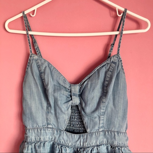 Embroidered Denim Dress with Cutout - Picture 2 of 6